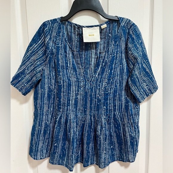 Anthropologie Maeve Blue Orchid Island Short Sleeve Boho Blouse Top Cotton 0 - Picture 3 of 10
